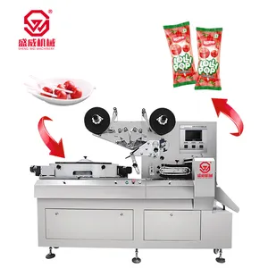 Shengwei Machinery Three Servo Motor High Speed Multi-functional Granular lollipop candy flow pillow wrap packing machine