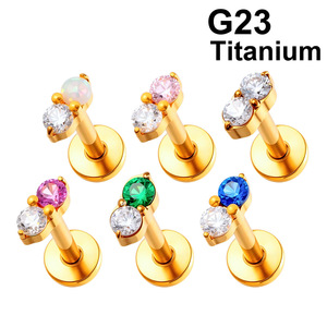 Оптовая продажа: безрезьбовые серьги-гвоздики из титана F136 с цветными цирконами для пирсинга (лабрет, хеликс, даит) - Product Image 2