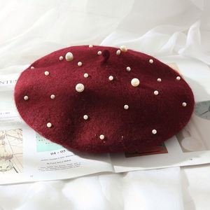 หมวกเบเรต์ขนสัตว์สำหรับผู้หญิงแฟชั่นฤดูหนาวประดับมุก - ใช้ได้ทุกวัน ขายส่ง - Product Image 2