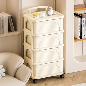 Carrito de Almacenamiento Móvil con Ruedas, Tipo Cajonera, de Polipropileno Multicapa, con Ruedas Giratorias, Color Crema Transparente - Product Image 4