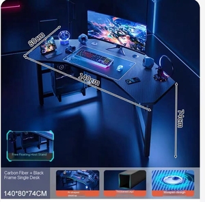 華新モダンスタイル伸縮式長方形カーボンファイバーゲーミングデスク、収納引き出し付き、ホームオフィスやリビングルームに十分な大きさ - Product Image 5