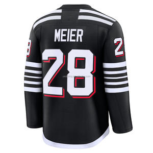 قمصان جيرسي هوكي الجليد الجديدة شعارات مطرزة #86 Hughes #13 Hischier #28 Meier #43 موحدة مخيطة - Product Image 3