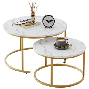 Living Room Furniture <strong>Nest</strong> Coffee <strong>Table</strong> Rustic Marble Vintage Round Coffee <strong>Table</strong> Solid Wood Modern Indoor Nesting <strong>Table</strong> Set - Product Image 2