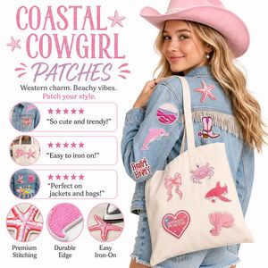 Pronto per la spedizione: Toppe ricamate termoadesive e <span class=keywords><strong>da</strong></span> cucire con motivi Costiero Cowgirl, Spiaggia, Cavalluccio marino, Granchio, Farfalla, Stivale, Howdy - Product Image 5