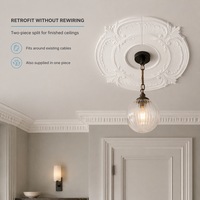 Médaillon de plafond en PU deux pièces, roseau de plafond fendu pour installation rétrofit, panneau central de plafond rond sculpté 33,5 cm