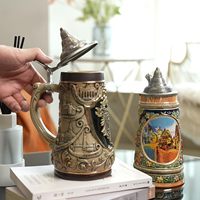 Chope à bière allemande moderne en porcelaine 1L avec couvercle écologique – Cadeau idéal pour les fêtes