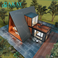 Maison en Kit Préfabriquée 40 Pieds, Villa Extérieure de Luxe en Forme de Triangle avec 3 Chambres, Conteneur Modulaire Préfabriqué