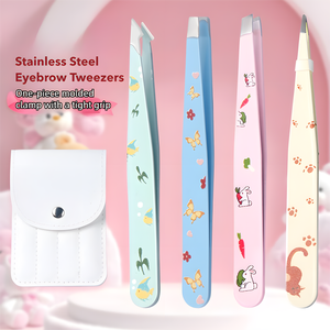 Ensemble de pinces à épiler professionnelles en acier inoxydable à embout incliné, imprimées et mignonnes, pour l'élimination précise des éclats et des poils incarnés - Product Image 2