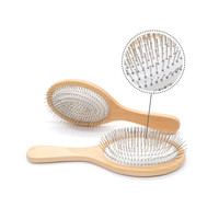 Brosse de démêlage pour cheveux, en bois naturel avec manche en métal, professionnelle, 1 pièce