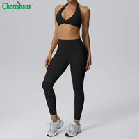 Ensemble de yoga pour femmes effet seconde peau, débardeur dos nu en V profond et leggings longs rehausseurs de fessiers, ensemble 2 pièces de sport