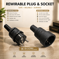 Prise réutilisable standard allemande 16A 250V IP20 avec boîtier PC ignifuge, bornes en cuivre, mise à la terre automatique et câble extérieur coupable