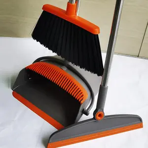 Pelle à poussière et ensemble de brosses à long manche, brosse de balayage rotative à 180 degrés, porte-poussière domestique avec dents de peigne