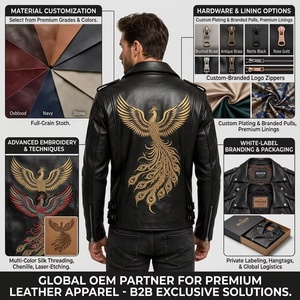 Chaqueta de cuero genuino de vaca de primera calidad Phoenix para hombre, estilo motero, con bordado liso, costuras planas, artesanal, para moto - Product Image 6