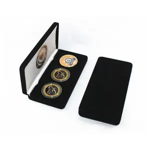 Hoge Kwaliteit Aangepaste Verpakking Lederen Vitrine Munt Medaille Revers Pin Verpakking Geschenk Presentatie Fluwelen Doos