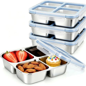 304 <b>Stainless</b> <b>Steel</b> 4 Compartment Lunch Box Tray Divided Snack Containers Bento Box Kids <b>Stainless</b> <b>Steel</b> <b>Microwave</b> Safe Plate - Product Image 1