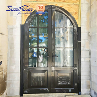 Porte d'entrée principale incurvée à rupture de pont thermique avec grille française, verre triple couche, résistance au vent et au feu, finition personnalisée
