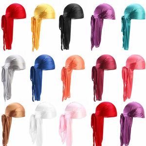 Uomo donna Doo Durag copricapo fascia morbida seta <span class=keywords><strong>pirata</strong></span> <span class=keywords><strong>Bandana</strong></span> turbante cappello lungo avvolgere tinta unita - Product Image 2