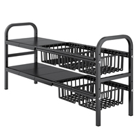 Rak penyimpanan logam, rak penyimpanan logam tipe berdiri Multi lapisan, pemegang Pot wastafel dapur & rak penyimpanan kabinet