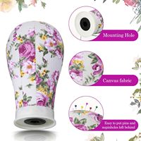 Tête de mannequin florale en toile de 22 pouces avec support pour salon, idéale pour la présentation de perruques, le coiffage, la pose de perruques, de chapeaux et la fixation d'écouteurs (avec trou de montage)