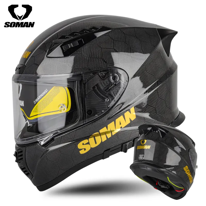 VIP SOMAN Snake Carbon Faser hohe Sicherheit Leicht gewicht Motorrad Helme mit Chrom Doppel linse Capac etes Casco Casques SM-X7