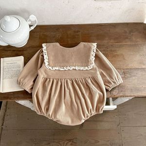 Romper Bayi Perempuan Gaya Musim Semi, Katun Murni, Kerah Renda, Korduroi Polos, Gaya Korea, Pakaian Bayi Baru Lahir untuk Bermain Merangkak - Product Image 4