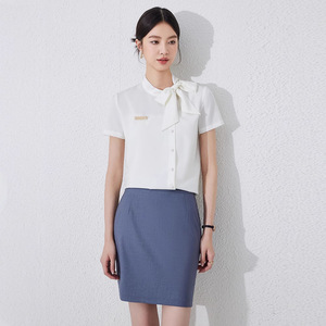 Women's White Chiffon Blouse Slim Fit With Bow And Buttons For Hotel Uniforms - Product Image 3