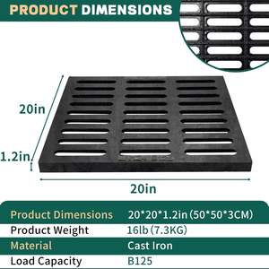 Grille de drainage carrée noire moderne et durable Tongmo <span class=keywords><strong>20x20</strong></span>, classe B125, résistante aux intempéries, en fonte, pour égout extérieur - Product Image 2