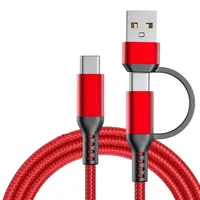 Kabel Data & Pengisian Daya 2-in-1 PD 60W Dual-port USB + Type C ke Type C a ke Type-C Braided untuk Ponsel 17 16 15