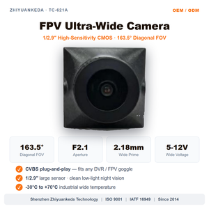 ZYKD TC-621A CVBS FPV Camera <strong>Analog</strong> <strong>Mini</strong> Drone Quadcopter Aerial UAV Ultra Wide Angle Low Latency 19x19mm DC 5V to 12V OEM ODM - Product Image 1