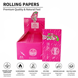 Zeus Rose Red Transparent Square Classic <b>Rolling</b> Papers 1 1/4 Natural Plant Fiber Dye-Free Slow Burning 50 Leaves Per Booklet - Product Image 1