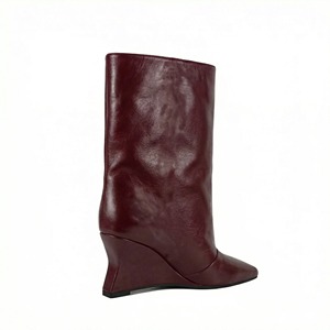 Bottines de luxe en PU huilé pour <span class=keywords><strong>femme</strong></span>, à talon compensé sculptural, bout pointu, style western, pour mollets larges - Product Image 6