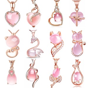 S925 zilveren Cooper Plating Rose <span class=keywords><strong>Cat</strong></span> Eye Crystal Stone hanger ketting voor dames edelsteen mode-sieraden - Product Image 2