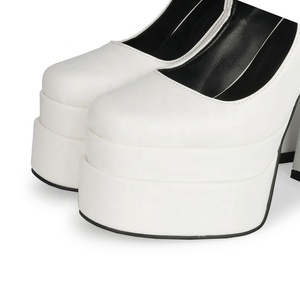 Solid Office Lady High Heel <b>Shoes</b> Hot Square Toe Double-layer Platform <b>Shoes</b> Pumps for Women Casual on Outdoor Block Heels - Product Image 6