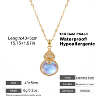 Collier en acier inoxydable plaqué or 18 carats avec pendentif gourde en zircone Aurora et breloque porte-bonheur Wu Lou, chaîne à maillons pour femme