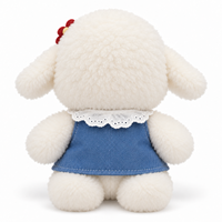 Jouets en peluche en gros, agneaux blancs avec robes bleues, cols en dentelle et fleurs rouges pour collections de cadeaux personnalisés