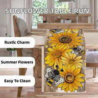 Chemin de table personnalisable en polyester tissé à pois motif abeille et tournesol, style rustique, écologique, pour cuisine et salle à manger