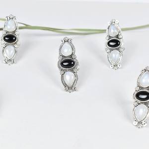 Handmade Rainbow Moonstone Black Onyx Sterling <b>Silver</b> <b>Statement</b> <b>Ring</b> Natural Gemstone Jewelry for Women Wholesale - Product Image 5