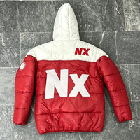 Blouson matelassé à capuche pour homme, color block, avec logo patch, fermeture éclair, manteau d'hiver streetwear, chaud et rembourré