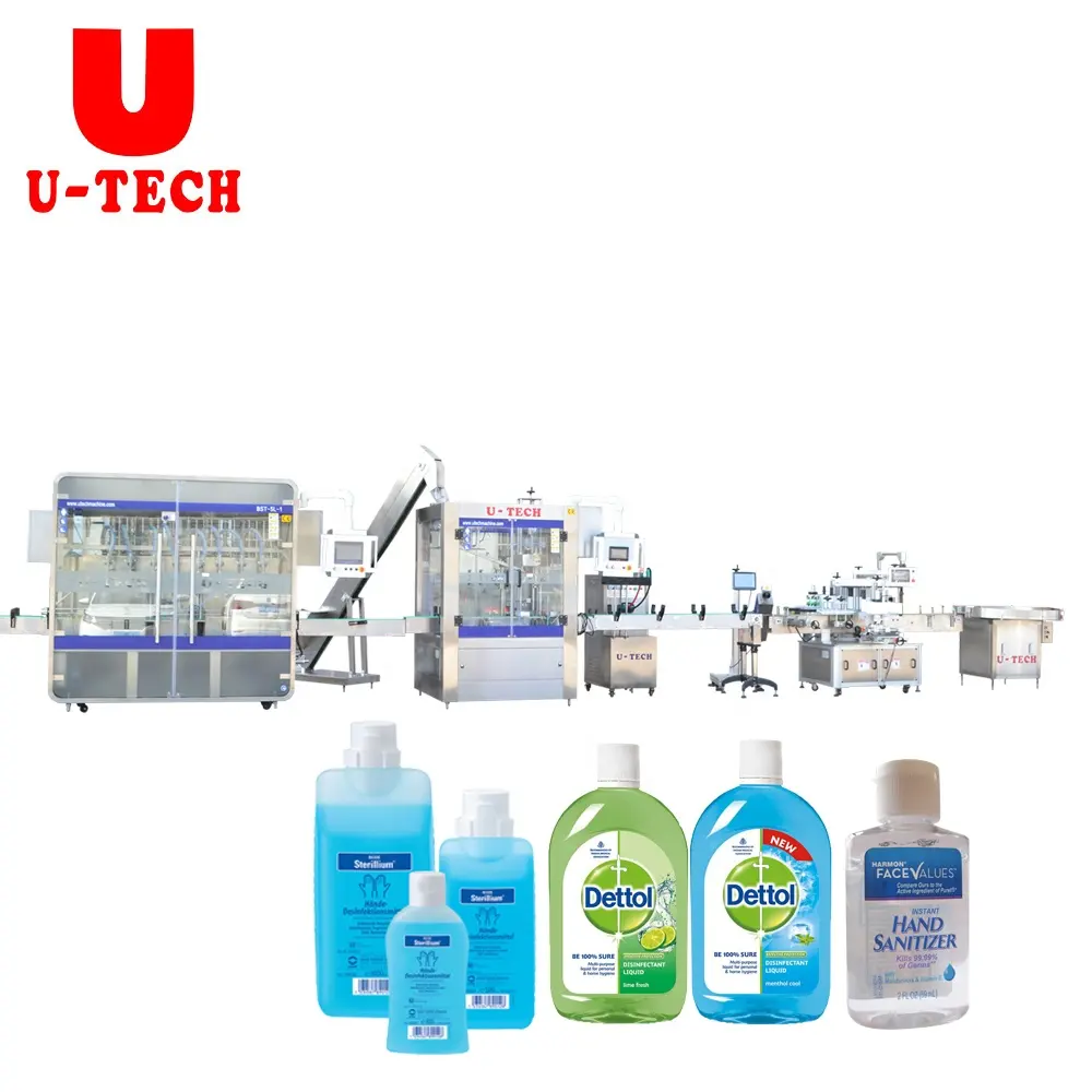 U TECH Automatic Liquid Oil Detergent Shampoo Disinfectant Bleaching Liquid Soap Cleaner Corrosive Filling Making Machine