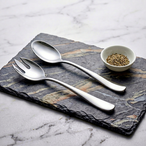 Juego de servidores de ensalada de acero inoxidable pulido plateado, diseño delgado a prueba de óxido con acabado espejo para restaurantes, hoteles, resorts y regalos. - Product Image 1