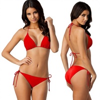 Maillot de bain sexy trois pièces en mousseline unie avec rembourrage et volants, disponible en plusieurs couleurs, prêt à être expédié, vente en gros sur AliExpress