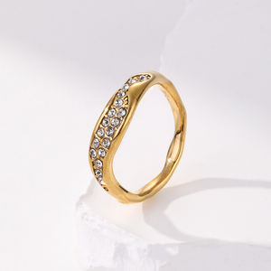 New Fashion Jewelry Waterproof Stainless Steel Diamond <strong>Ring</strong> 18k Gold Plated Irregular <strong>Wavy</strong> Women's <strong>Ring</strong> For Gift - Product Image 1