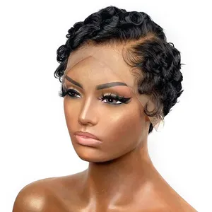 Short T Part Pixie Cut Lace Frontal Bob Wig Brazilian Human Hair Finger Ocean Wave Lace Front Wigs For Black Women