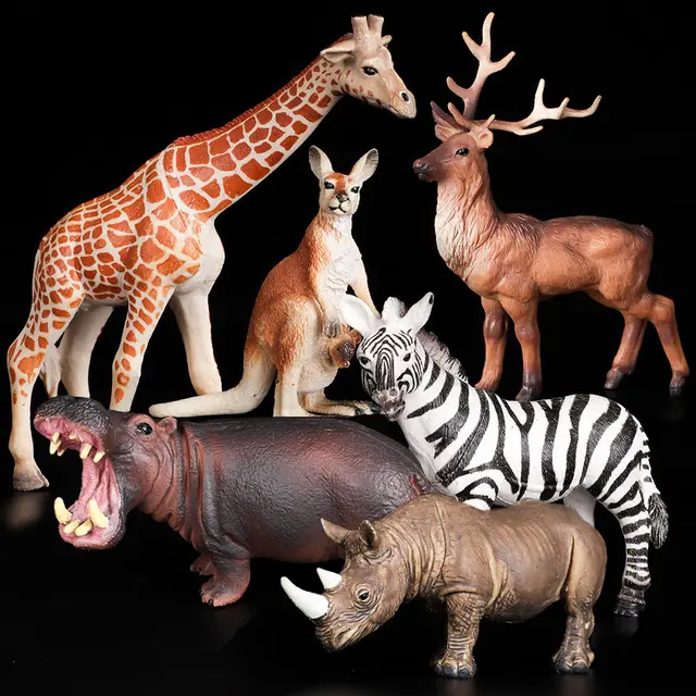 シミュレーション動物モデルおもちゃ柔らかいプラスチック野生動物トラライオン象キリンカバPVCおもちゃモデル