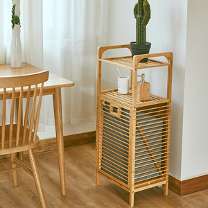 Bamboo Bathroom Shelf 3 Tier Freestanding Storage <b>Rack</b> With Canvas Basket Multi Purpose Eco Friendly - Product Image 2