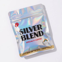 Sacs en Mylar holographiques de qualité alimentaire pour emballage, à fond plat, avec fermeture éclair et valve unidirectionnelle pour grains de café