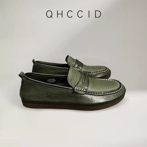 QHCCID Mocassins en cuir pour hommes, chaussures décontractées à talon bas et semelle souple, couleur kaki - Product Image 4