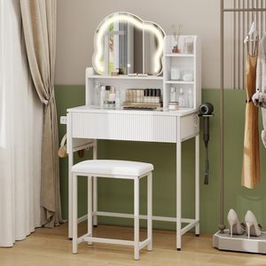 Petit bureau de maquillage pliable Phoenix Home avec miroir, lumières et chaise - Product Image 1
