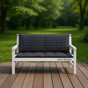 Ensemble de 2 coussins de banc de jardin, motif à carreaux noir, 100% polyester, coussins rectangulaires d'extérieur pour usage en jardin - Product Image 2