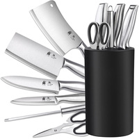 Ensemble de couteaux de chef professionnels, acier inoxydable tranchant, multifonction, avec bloc en bois